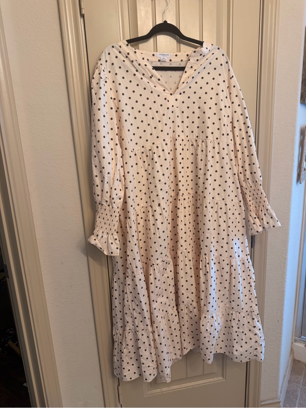 GCream Polka Dot Tiered Dress with Smocked Cuffs